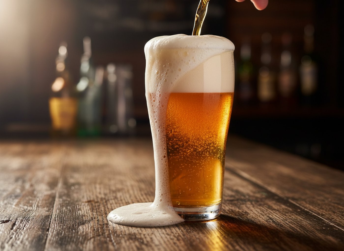 Bière pression versée au comptoir du bar